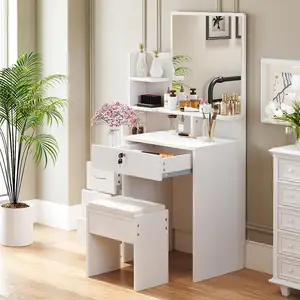 Grosir furnitur rumah kayu Modern putih meja rias Set meja rias dengan rias untuk Vanity rias wajah