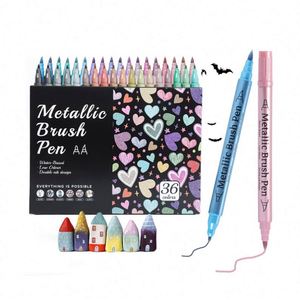 Wholesale Dual Tip Metallic <b>Brush</b> Pen Glitter Graffiti 24 Color Acrylic Art Marker for Paper Card Stone Glass Ceramic Drawing - Product Image 1