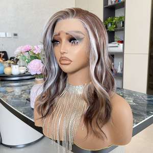 Perruque Synthétique Respirante en Fibre Résistante à la Chaleur, Marron avec Mèches Blanches, Ligne de Cheveux Scandinave, Dentelle Transparente, Perruques en Dentelle Française - Product Image 2