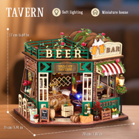 Kit de maison miniature DIY Vintage Beer Bar avec éclairage LED, kit de coin lecture, kit de construction de mini-maison, kit de maison de poupée miniature pour adultes