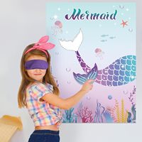 Épingle la queue sur le jeu de fête de sirène avec 24 queues PCS pour anniversaire d'enfants filles