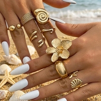 Ensemble de bagues ChuYao en alliage de zinc plaqué or, motif fleur et étoile de mer, style bohème, pour femme, cadeau, bijoux fantaisie personnalisés