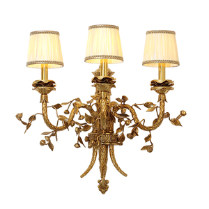 Jewellerytop Barock-Stil Messing Blatt-Wandleuchte Innendekoration Wandlampe mit Stofflampenschirm - Product Image 3