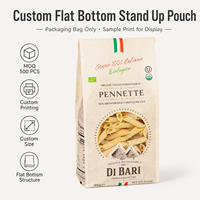 Sachet d'emballage alimentaire personnalisé imprimé et recyclable pour pâtes, nouilles et spaghetti, à fond plat, avec fenêtre