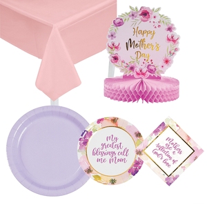 Fournitures de fête personnalisées pour la fête des mères, ensemble de vaisselle jetable de style floral pour la décoration de la fête des mères - Product Image 1
