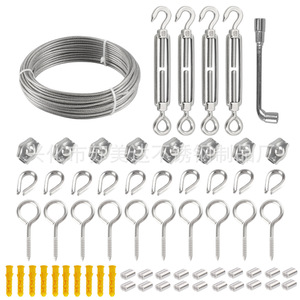 304 Stainless Steel Wire Rope Kit 3 Mm With Turnbuckles <b>Hooks</b> And <b>Clips</b> For General Industry Use - Product Image 1