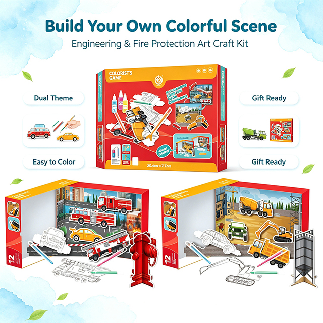 Wholesale Kids Science Painting Craft Kit Fire Engineering Double Sided 3D Theme DIY Watercolor Marker Making Kit