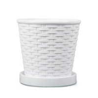 Pot de fleurs d'intérieur extra large en plastique PP tressé imitation, durable, avec trou de drainage, design traditionnel, pour plantes succulentes, 2,76 L