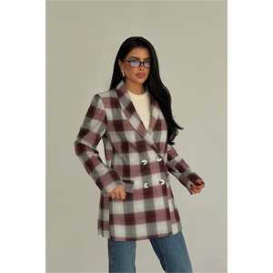 Purple Plaid <b>Jacket</b> with Button Detail for <b>Women</b> - Product Image 3