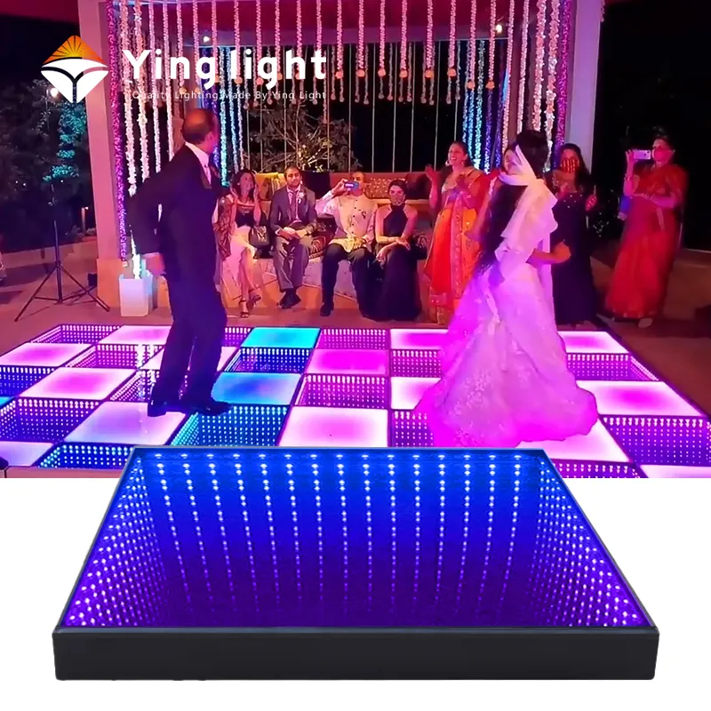 Led dansa panel lantai 3D cermin tak terbatas kaca antigores magnetik lampu lantai dansa pesta pernikahan