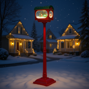 Lampadaire de Noël en forme de globe de neige, 59 pouces, éclairage LED extérieur activé par le son, style traditionnel, lumière blanc chaud - Product Image 2