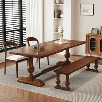 Table à manger en bois massif antique DISHI, style farmhouse, style campagnard français, table en bois vieilli, grande table en bois rustique, table de cuisine en bois récupéré