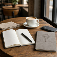 Carnet A5 multifonction personnalisé en tissu recyclé ligné, à pois, en lin et cuir PU, avec pochette – Ensemble de carnet de notes