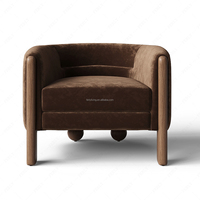 Fauteuil FERLY moderne en velours, fauteuil lounge de luxe à dossier incurvé avec pieds épais pour salon, chambre à coucher, hall d'hôtel