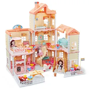 Large Doll House Kit Toys Pretend Play Wooden Dream Baby Doll House Furniture Toy For Kids Girls Diy Big Children Accessories