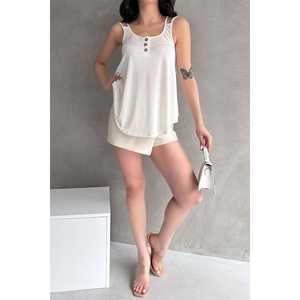 Blusa de Punto sin Mangas para Mujer con Detalle de Botones, Informal, Transpirable, para Uso Diario, Blanca - Product Image 3