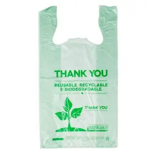 Toptan poli Compostable plastik yelek çantası bakkal biyobozunur süpermarket alışveriş çantaları için boyutu T tişört çanta teşekkür ederim