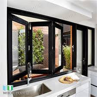 Fenêtres et portes à persiennes verticales pliantes en alliage d'aluminium, insonorisées, isolantes thermiquement, couleur personnalisée pour cuisines et espaces commerciaux