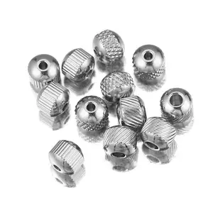 Wholesale 100pcs/pack Grid Tire Shape Stainless Steel Round Beaded Loose Bracelet Beads For Jewelry Making