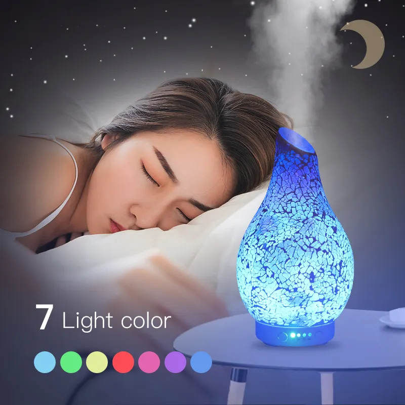 Walker 3D Fireworks Glass Vase Humidifier with 7 Color Led Night Light Aroma Essential Oil Diffuser Cool Mist Maker for Home Off