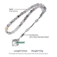 Chapelet en pierre naturelle Winon, Agate gris clair avec taches brunes et queues en acier inoxydable, Vente en gros d'usine, Tesbih Sibha