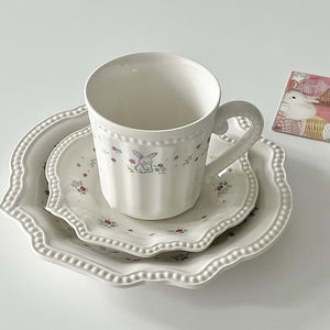 ASKDCP Estilo Francês Bonito Coelho Floral Handmade Máquina de Lavar Louça Segura 280ml Cerâmica Caneca De Café Da Tarde Chá Copo Sobremesa - Product Image 4