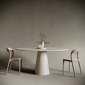 Mesa de restaurante de mármol travertino de piedra natural más popular para 6 personas comedor mesa de comedor de mármol pulido - Product Image 1