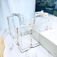 Boîte à gâteau carrée transparente 2-en-1 de qualité alimentaire, pliable, avec fenêtre transparente, en PET + carton blanc, vente en gros