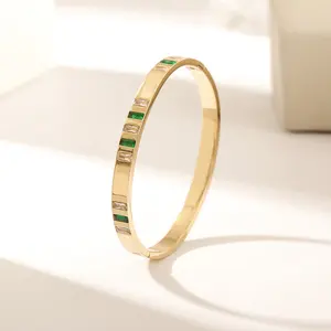 18K Vergulde Smaragd Groene Stenen Armband