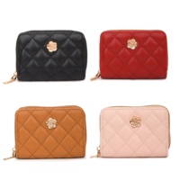 Dompet Pendek Camellia Mewah Wanita Elegan Dompet Kulit PU Portabel Tempat Kartu Uang Dompet Koin Billetera De Disenador