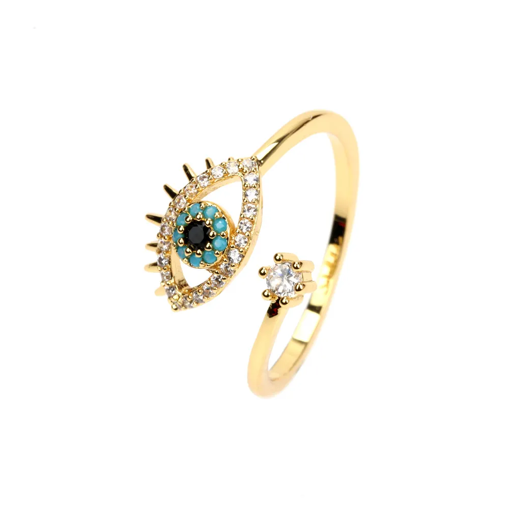 Amor Hip Hop Mode Damen Lucky Eyes Ring Vergoldeter Ring Evil-Eyes Open Verstellbarer Ring für Frauen