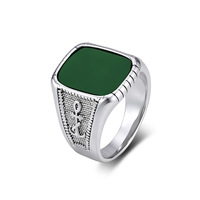 Großhandel Silberfarbener Vintage Gravierter Quadratischer Glas-Siegelring Breiter Ring Maßgefertigter Herren Retro Statement Fingerschmuck