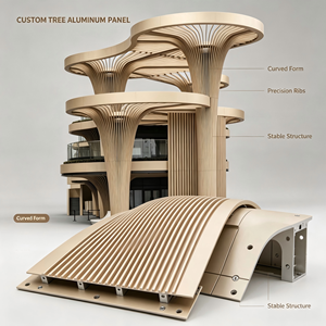 Panneau de façade en aluminium en forme d'arbre, revêtement décoratif avec nervures verticales, bord sans soudure pour l'extérieur des bâtiments publics - Product Image 4