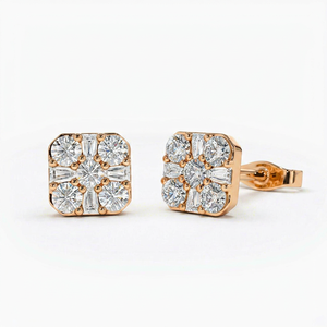IGI Certified 14K 18K Gold Square Cluster Stud <b>Earrings</b> for Women Round & Baguette Diamond Geometric <b>Fine</b> Stud <b>Earring</b> - Product Image 2
