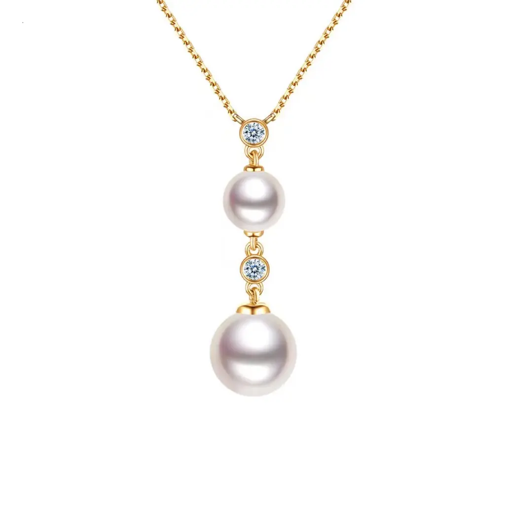 Akoya Meerwasser Perlenkette elegante 18 Karat Gold echte Diamant Perle Anhänger für Frau 18 Karat Gold Diamant Doppels chicht Halskette