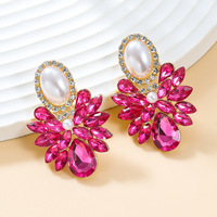 C & J vente en gros nouveau mignon luxe grand cristal perle cerceau boucles d'oreilles géométrique strass mode bijoux accessoires pour les femmes