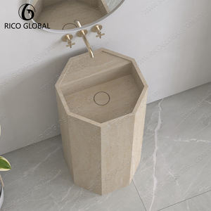 Lavabo de Pedestal para Baño Contemporáneo, Estilo Minimalista, Empalme de Piedra Natural - Product Image 4