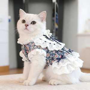 Vestido de Lujo Vintage Lolita para Mascotas, Estampado Floral, Encaje, Volantes, Lazo con Pedrería, para Perros Pequeños, Poliéster, Elegante, para Uso Diario - Product Image 5