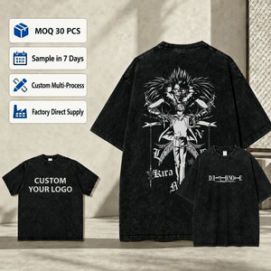 T-shirt pour homme en coton 100% lavé à l'acide, impression claire double face, 3000 motifs, série animée <span class=keywords><strong>Death</strong></span> <span class=keywords><strong>Note</strong></span> L Kira - Product Image 1