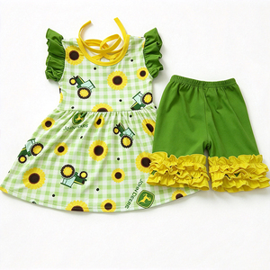 Conjunto de 2 Piezas para Niñas Pequeñas, Estampado de Seda de Leche, Pantalones Cortos con Volantes, Conjunto de Verano para Niños, OEM, ODM, Personalizado - Product Image 5