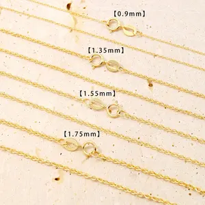 Collar de eslabones de cable de oro sólido a granel 18 pulgadas 0,9mm 1,35mm 1,55mm 1,75mm cadena de cable de oro al por mayor para mujeres