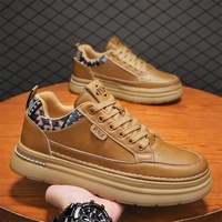 Chaussures en cuir décontractées noires pour hommes, baskets tendance polyvalentes à plateforme épaisse, antidérapantes et résistantes à l'usure, chaussures de sport