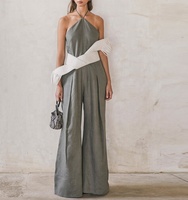 Combinaison de fête pour femmes, col licou, pantalon Long, bretelles Spaghetti, lin, collection