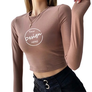Maglietta Cropped personalizzata a manica lunga da donna in cotone Spandex tshirt Crop Girl stampa semplice camicia Crop Top da donna bianca - Product Image 1