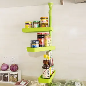 Non Punching Kitchen Storage Rack Retrátil Único Pólo Rotativo Tempero Garrafa Cozinha Armazenamento e Organizador Rack