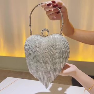 Luxury <b>Wedding</b> Party <b>Clutches</b> for Women Heart Shape Rhinestone Crystal Tassel Purses Handbags - Product Image 2