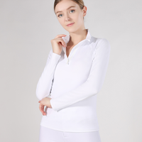 Haut d'équitation blanc élégant avec logo personnalisé, nouvelle arrivée, en Spandex et Nylon, fermeture éclair en résine, anti-boulochage, vêtements pour cavalier