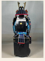 Armure de samouraï japonaise Yoroi faite à la main, bleu-noir, tenue de samouraï portable avec casque Kabuto pour cosplay, exposition muséale et collection