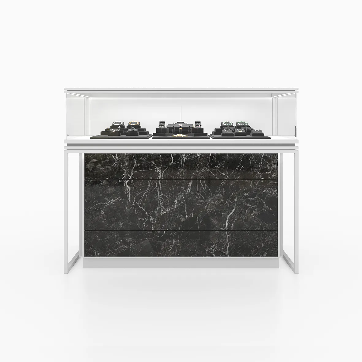 Unique diamond brand marble surface design glass custom table jewelry shop display showcase furniture