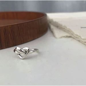 S925 Sterling Silver Knotted Heart <b>Ring</b> <b>Open</b> Index Finger Unisex Jewelry Gift - Product Image 3